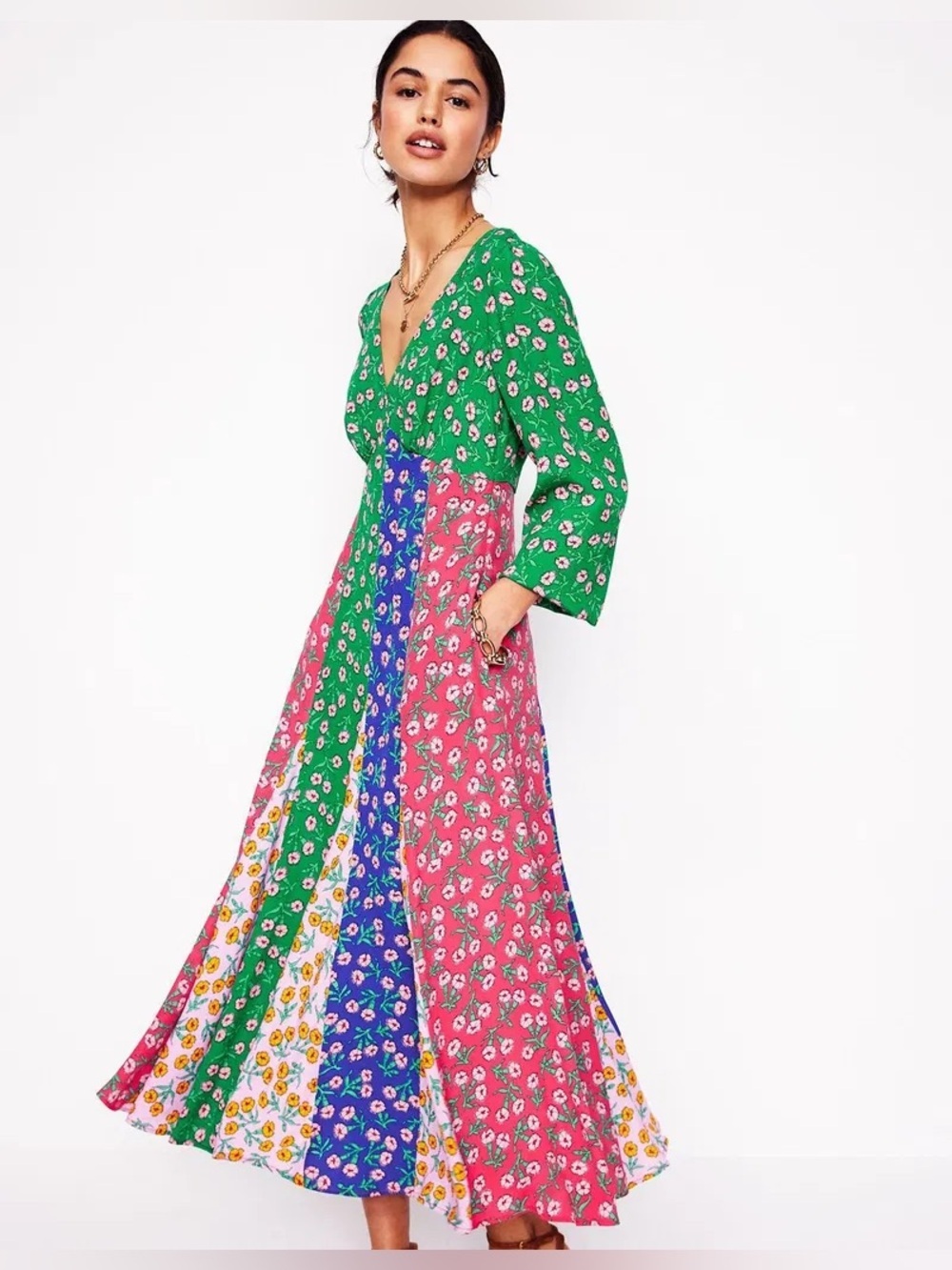 Boden Lisa V-Neck Floral Panel Tea Maxi Dress Sz-4
